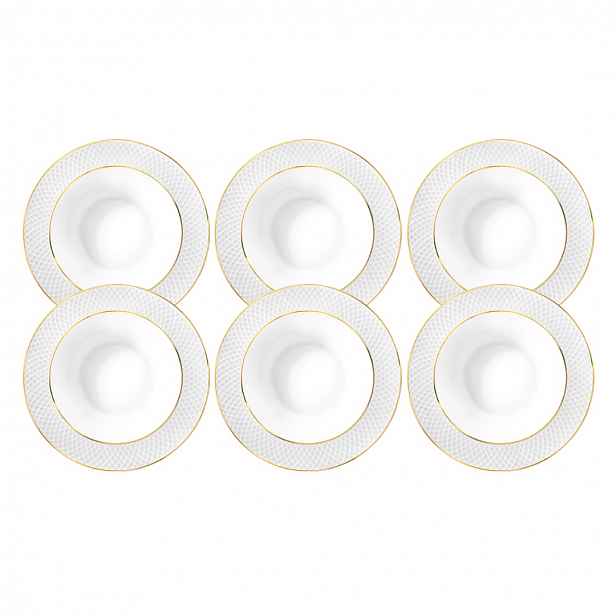 Jídelní talíř Hluboký bílý Porcelán 6 Kusů 22,5 cm zlatý okraj Wilmax