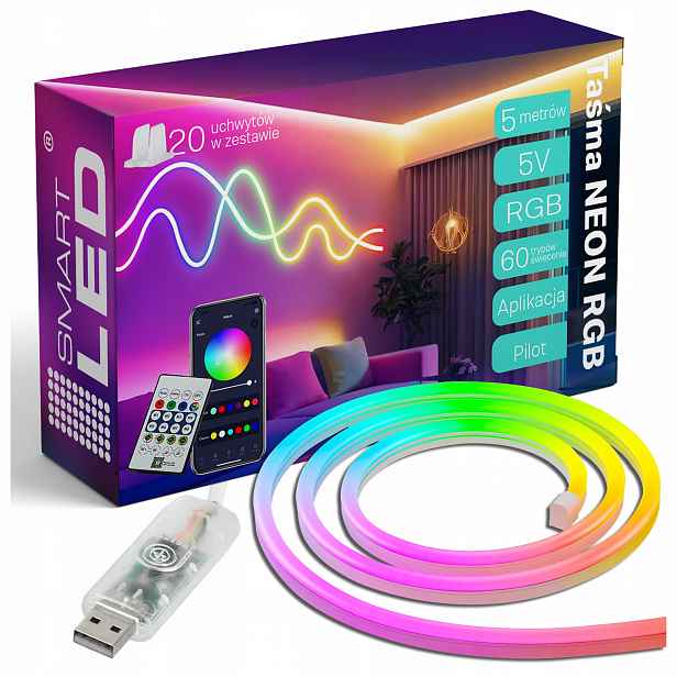 Led pásek Rgb 5 m Vodotěsný Dálkový Ovladač Aplikace IP65 5V Usb Neon Flexibilní