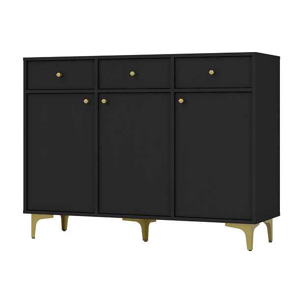 MASSENO KOMODA TORINO, 125/94/41 cm se 3 zásuvkami a 3 dvířky, grafitová