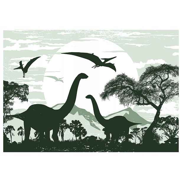 Vliesová fototapeta Dinosauři Západ Slunce Zauropody Hory 520x318 lepidlo