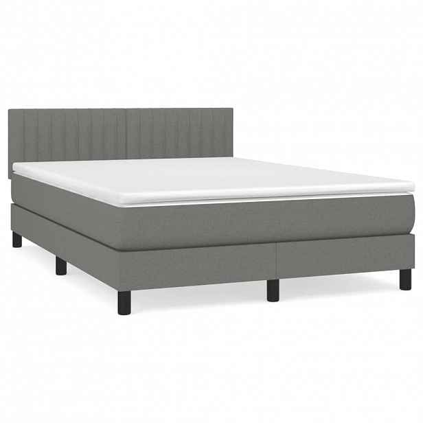 vidaXL Box spring postel s matrací tmavě šedá 140x200 cm textil