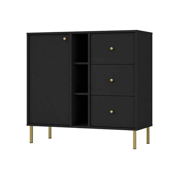 MASSENO KOMODA TORINO, 100/95/41 cm se 3 zásuvkami, počet dvířek: 1, grafitová