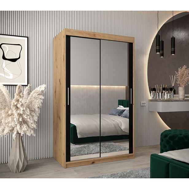 Skříň s posuvnými dveřmi v šířce 120 cm TIMEA 3 - dub artisan / černá