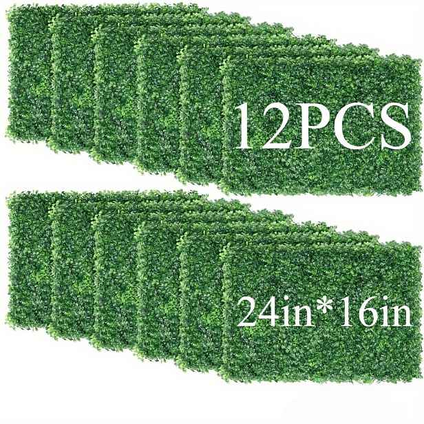 TEMU 12 ks umělých trávních panelů o rozměrech 24" x 16" - krycí plocha 32 Sq Ft, 1.6" panely z buxusového živého plotu s UV ochranou pro