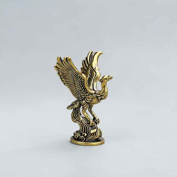 TEMU Sběratelské figurky Mosazná rukojeť Fénix Vintage Suzaku Malý ornament Kurio Sběratelská kolekce Stolní čajový mazlíček pro Halloween Den