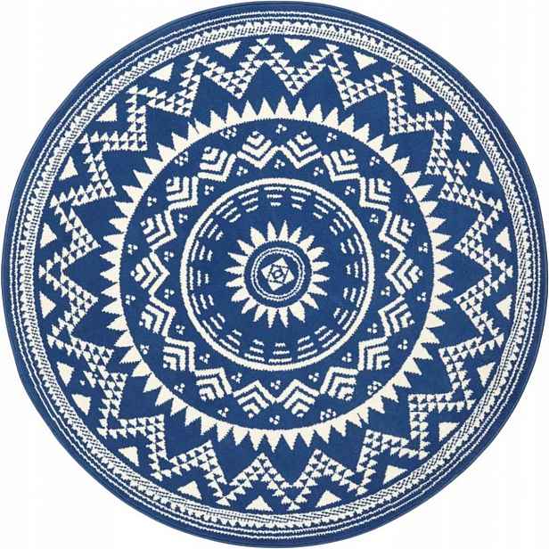 Koberec kulatý 140 Cm, moderní vzor, modro krémová mandala, měkký vlas