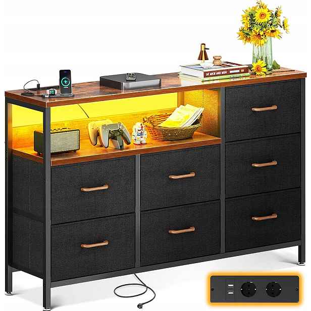 Komoda Led Coleshome 132x30x89 cm 7 zásuvek Usb Zásuvky RetroLoft do obývacího pokoje