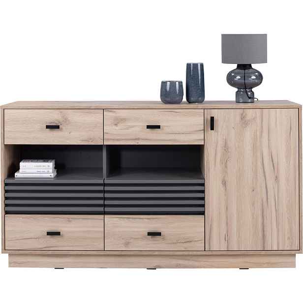 MASSENO KOMODA PUNTO, 155/85/40 cm se 4 zásuvkami, počet dvířek: 1, dekor dub