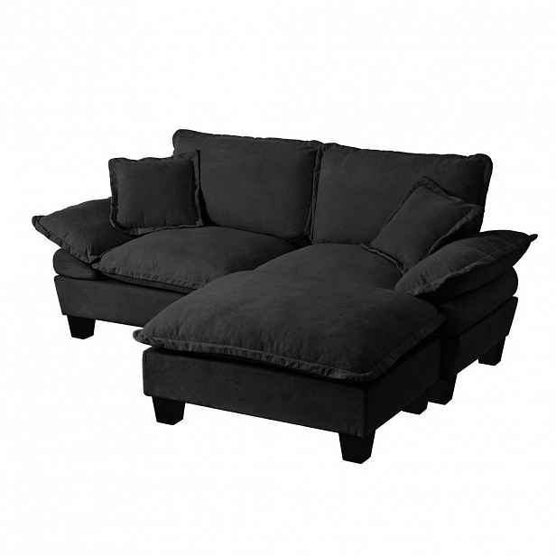 OKWISH ROHOVÁ sedací souprava 194/151/90 cm černá z chenille s otomanem a měkkými polštáři