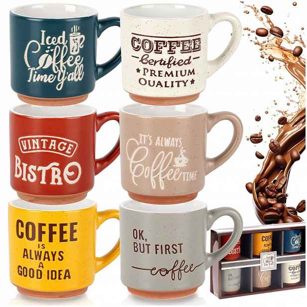 6 x Keramické hrnky na pití kávy espresso sada hrnků malý hrnek