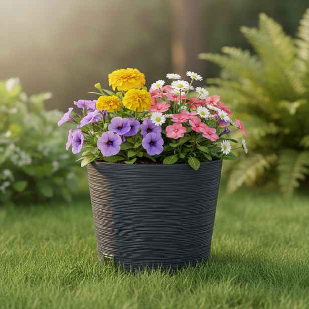 ProsperPlast Květináč FURU ROUND | antracit 30 cm