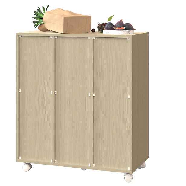 Redom SKŘÍŇKA na třídění odpadu 69,3/35/80 cm se 3 dvířky, kolečky a držáky pytlů z MDF, Bílá
