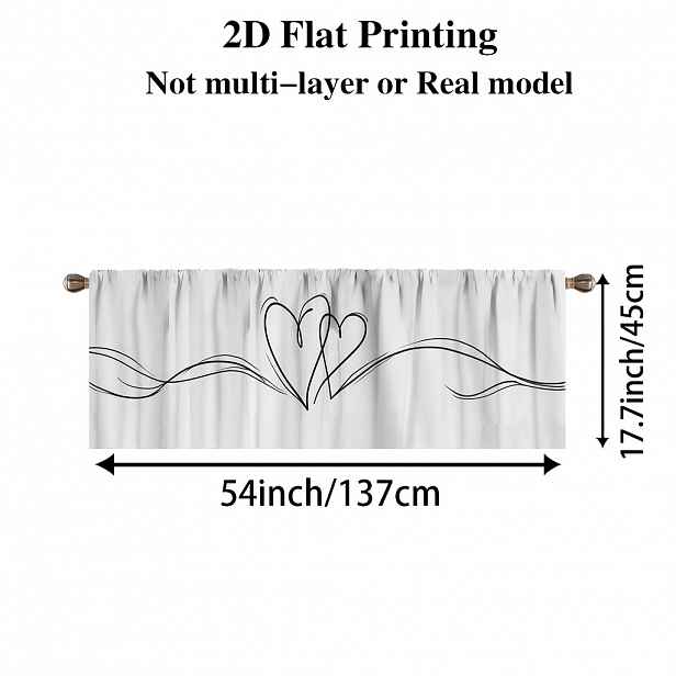 TEMU 2D plochá - 1 ks, 2D plochý tisk, minimalistická bílá s linií srdce Retro minimalistický styl Domácí krátká závěs, univerzální odolný polyester,