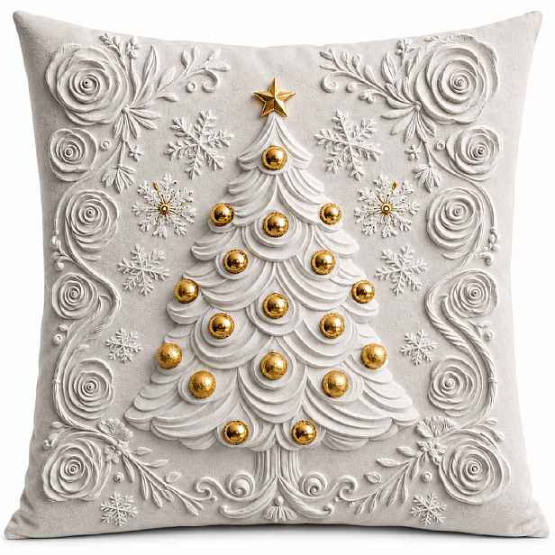 Vánoční povlak na polštář CHRISTMAS TREE 3D stříbrný efekt 40x40 cm