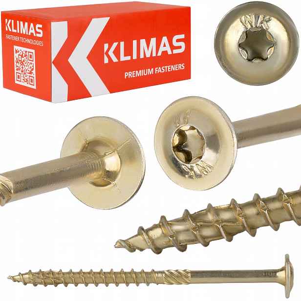 Tesařské vruty 8x360 mm 50 ks na dřevo Talířové Torx Klimas Wkcp