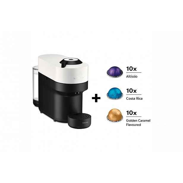 Kapslový kávovar KRUPS Nespresso Vertuo Pop + dárek 30 kapslí XN920110P Kokosově bílý/Černý