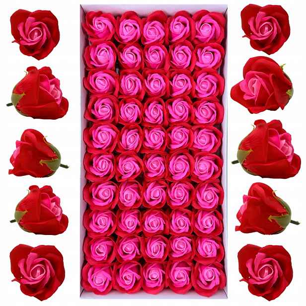 Mýdlové růže růžovo-červené 50 ks Mýdlové hlavičky Květiny do flowerboxů