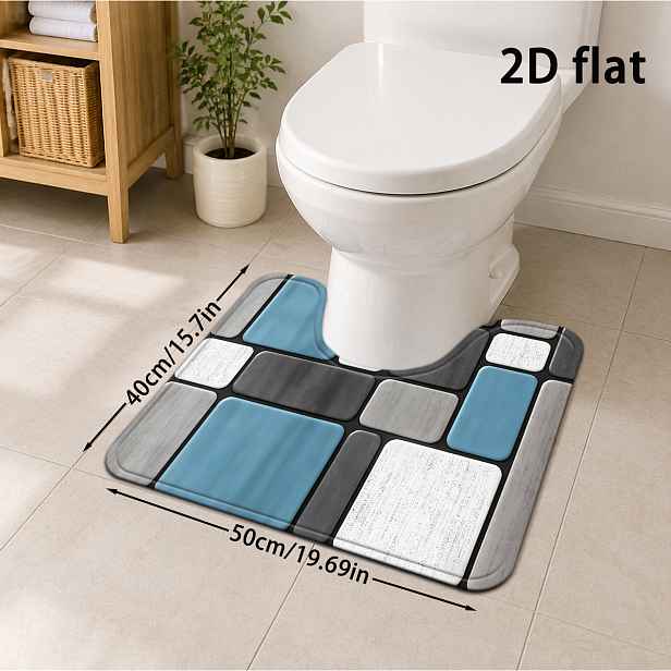 TEMU 2D Plochá, 2D Plochá 1ks Severská Geometrická -Šedobílá Patchworková Obdélníková Vzorová Koupelnová Rohož, Moderní Lehký Luxusní Minimalistický