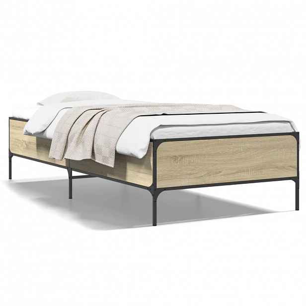 vidaXL Rám postele dub sonoma 90 x 190 cm kompozitní dřevo a kov