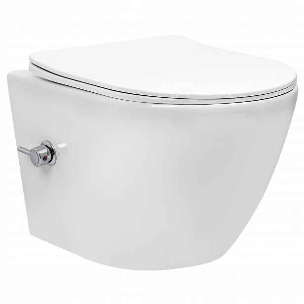Wc Mísa S Funkcí Bidetu Rea Carlo Lux Rimless Bílá Deska S Pomalým Sklápěním