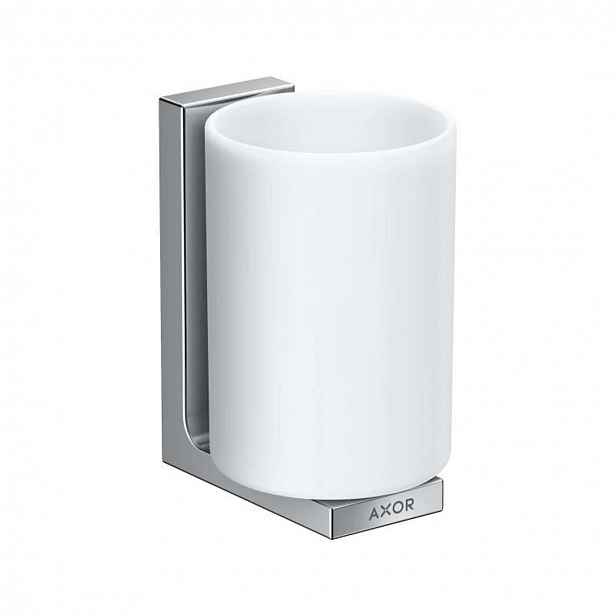 Axor Universal Rectangular - Sklenka na kartáčky a pastu s držákem, bílá/chrom 42604000
