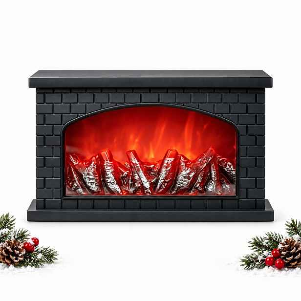 Elektrický Krb Led 44 CM Černý Efekt Ohně Usb Baterie Ozdoba