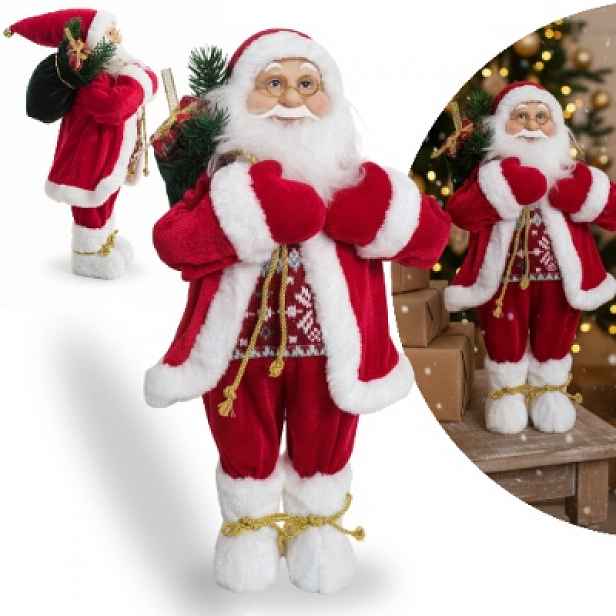 Figurka Svatého Mikuláše Vánoční Dekorace Pod Stromeček Červená 47cm