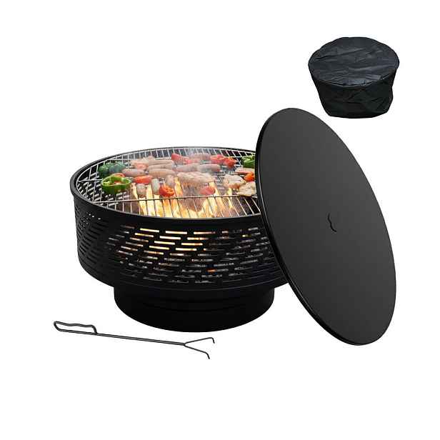 Relaxdays OHNIŠTĚ Černé s víkem 66 cm