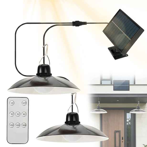 Solární Lampa Led závěsná 30W s dálkovým ovládáním, zahradní s panelem 3m černá