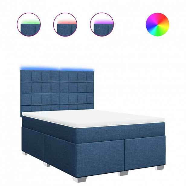 vidaXL Box spring postel s matrací modrá 140x200 cm textil