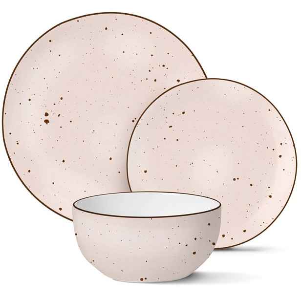 Jídelní Servis Porcelánový 12 Ks Sada Talířů Pro 4 Osoby, Růžové, Skvrnité