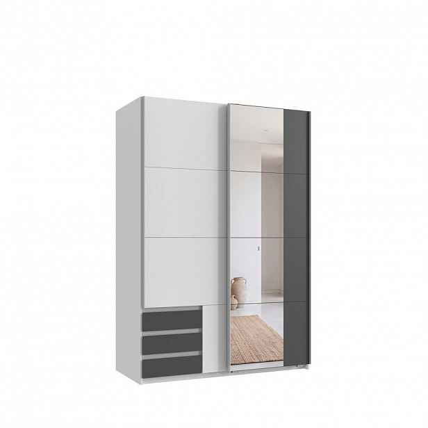 luma-home SKŘÍŇ S VZDUŠNÝMI DVEŘMI, 2dveřová, 135 × 65 × 198 cm (Š×H×V), bílá, grafitové zásuvky a zrcadlo / 22675