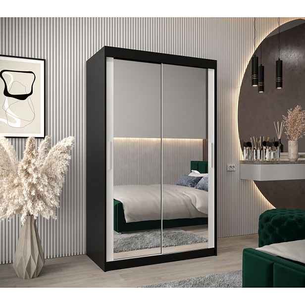 Skříň s posuvnými dveřmi v šířce 120 cm TIMEA 3 - černá / bílá
