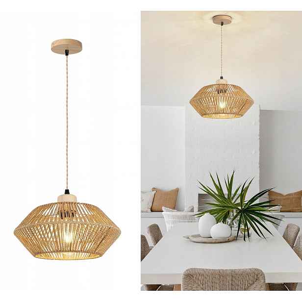 Závěsná Lampa Boho ratanový stropní lustr přírodní pletené dřevo
