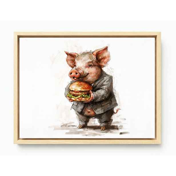 Obraz Rám Americká Krabička Grafika Prase Prasátko Hamburger 80x60