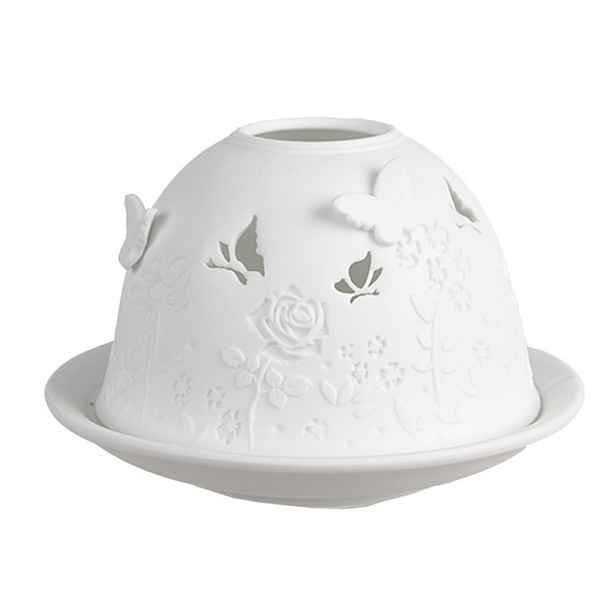 Bílý porcelánový svícen na čajovou svíčku s motýlky a růžemi Paollo - Ø 12 * 8 cm Clayre & Eef