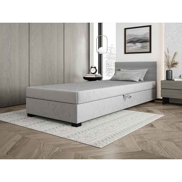 Čalouněná postel 80x195 KASANDRA 2 s úložným prostorem - světle šedá