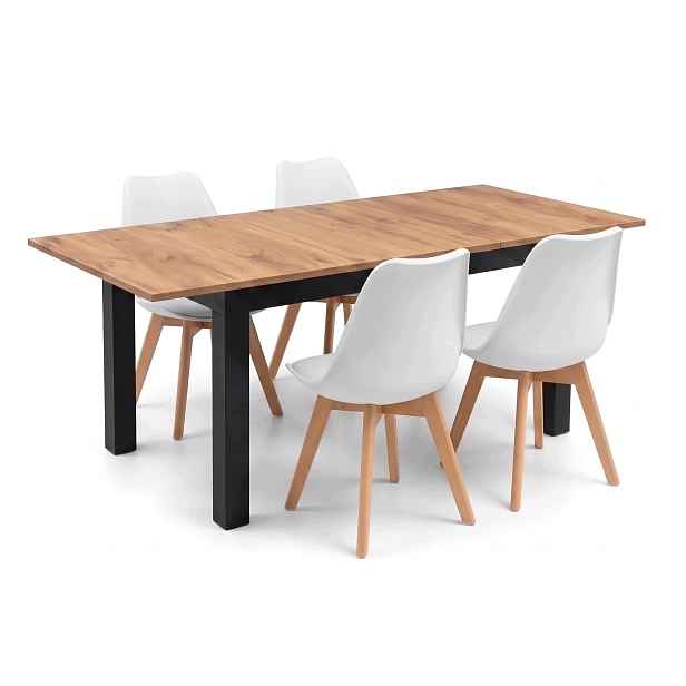 Rozkládací stůl Craft 120/160x80 4 skandinávské židle s polštářem, bílá barva