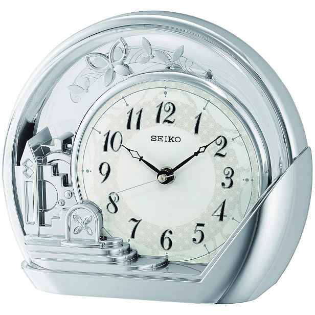 Elegantní Stříbrný Japonský Skříňový Krb S Kyvadlem Seiko QXN232