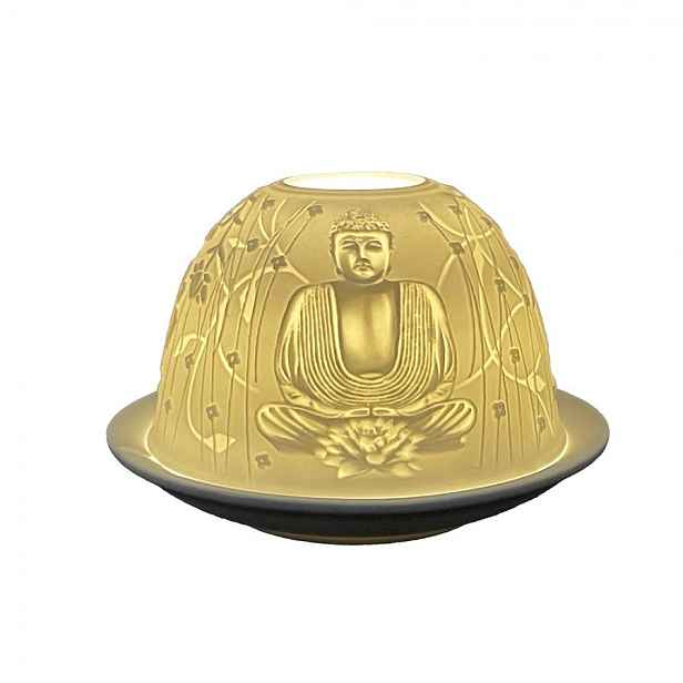 Bílý porcelánový svícen Paollo na čajovou svíčku Buddha - Ø 12 * 8 cm Clayre & Eef