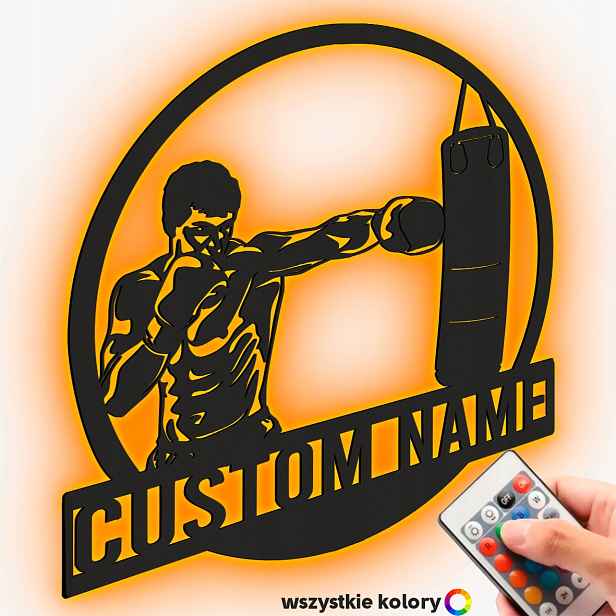 Dřevěný 3D obraz Boxer s Vaším jménem Dekorace Noční Lampa Led
