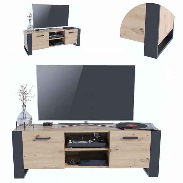 Rtv skříňka Alba 150 cm artisan-černý stolek pod televizor malá komoda Loft