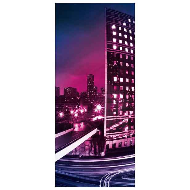 Samolepicí Samolepicí Fototapeta Noční metropole mrakodrapy světla 91x211