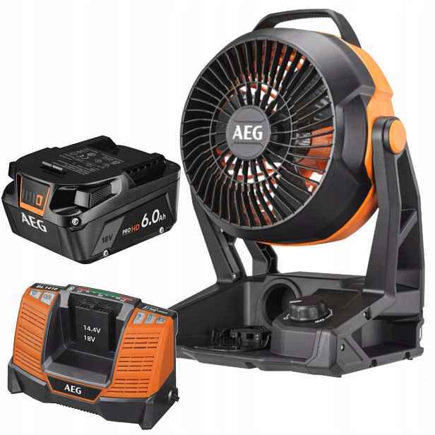 Aeg Dílenský ventilátor BAF18-0+ Nabíječka BL1418 Akumulátor 6.0 Ah