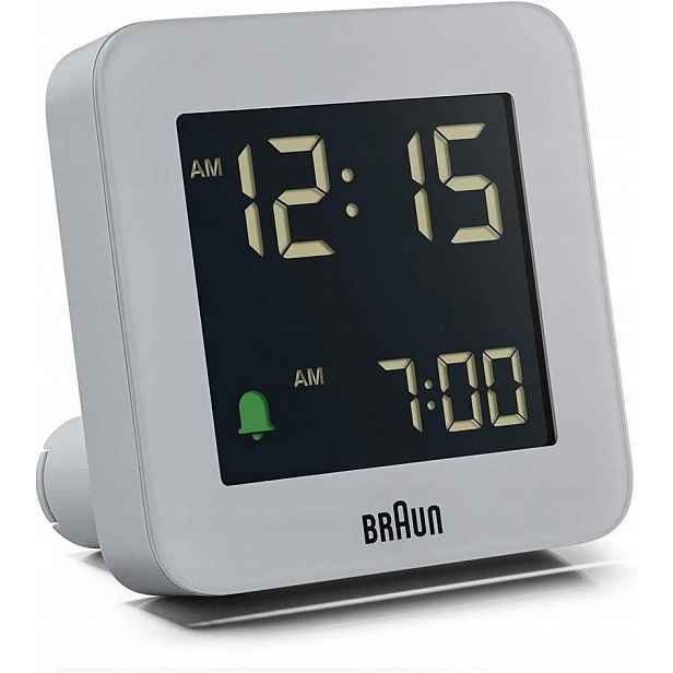 Braun BC09G Digitální budík s funkcí odloženého buzení (snooze), šedý, minimalistický