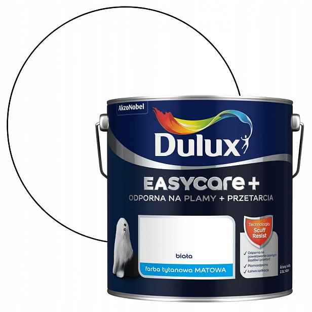 Dulux EasyCare Plus Odolná Proti Drhnutí Barva Bílá 2,5L