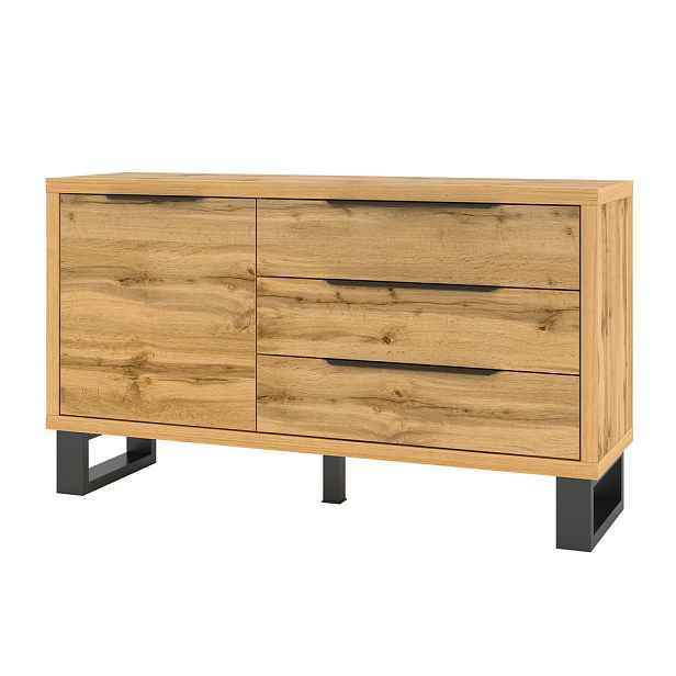 MASSENO KOMODA HALENZA, 144/83/45 cm se 3 zásuvkami, počet dvířek: 1, dub Wotan