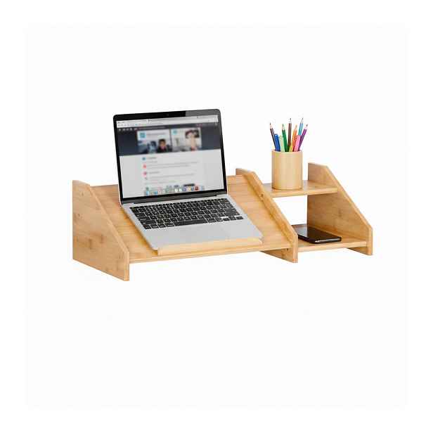 Relaxdays STOJAN NA NOTEBOOK Přírodní bambus protiskluzový 2 police