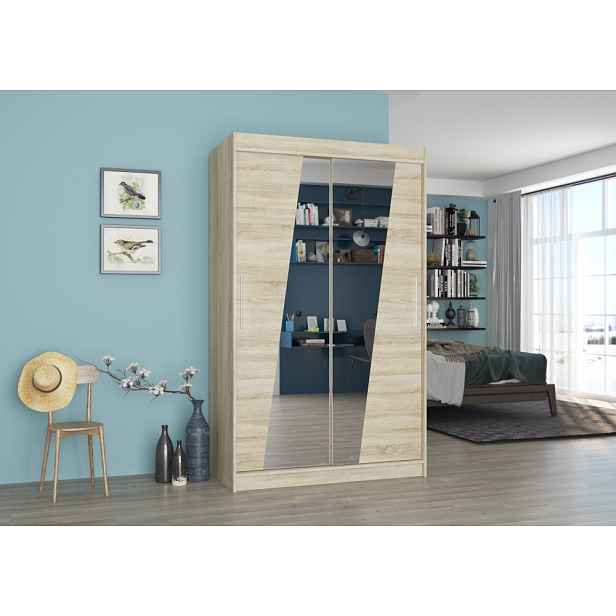 Šatní skříň se zrcadlem 120 cm CABMIRA - dub sonoma