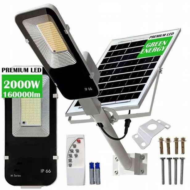 Solární lampa 2000W pouliční Senzor Pohybu Soumraku Silný Držák Montáž